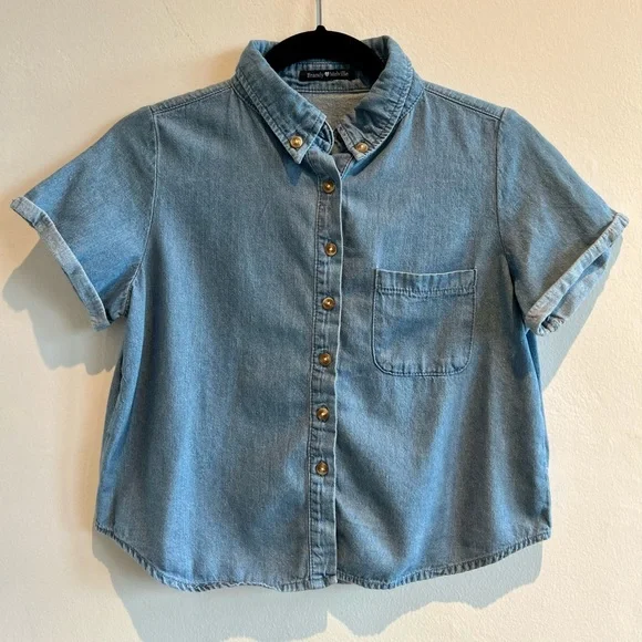 Faux Jean Crop Button Down - Picture 2 of 5